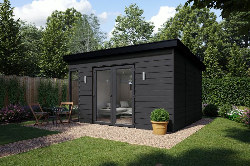 Kyube Timber Framed Garden Building Anthracite Grey with French Doors