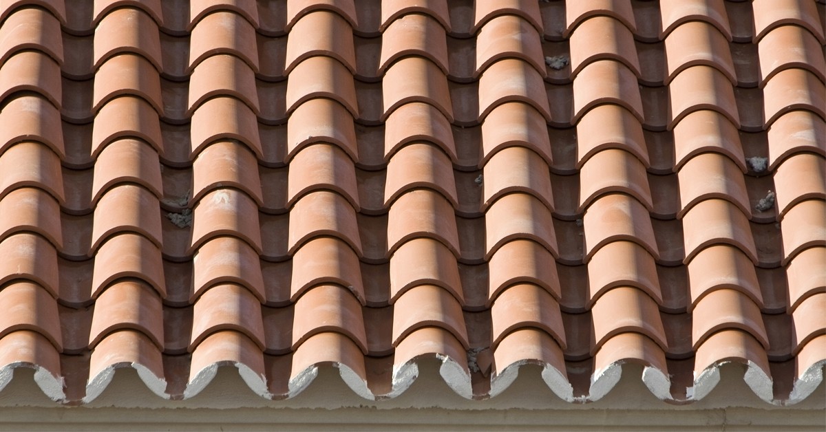 Clay roof tiles on a garage roof. 